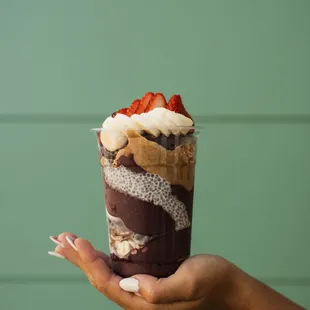 a hand holding a dessert