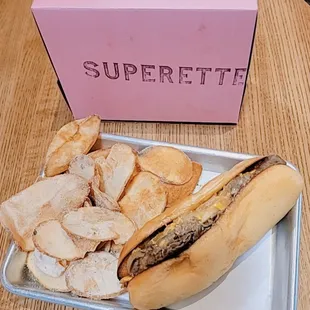 Steak and cheese sub with ranch chips