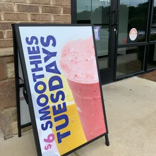 Smoothies are $6 on Tuesday's.