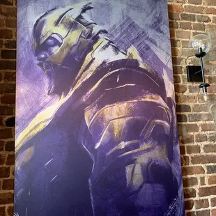 a painting of a man in a purple suit