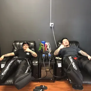 Couple of homies getting their recovery on. 
Normatec