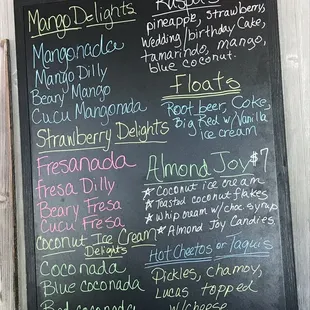 Menu board for ice cream treats