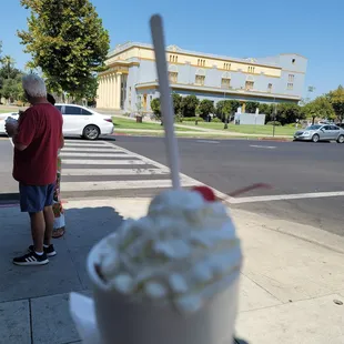 This is the sundae. In a Styrofoam cup