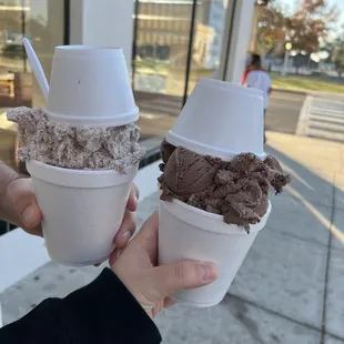 2 single scoops, chocolate and chocolate chip