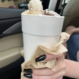 Banana split in a cup.
