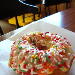 a glazed donut with sprinkles