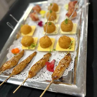 Teriyaki Chicken Skewers with Sesame Seeds &amp; Risotto Bites