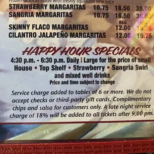 Happy hour menu