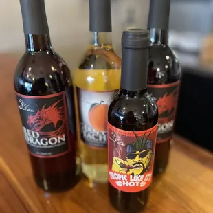 Bottles of our favorite flavors!  Peach, Red Dragon, and Tropic like it's hot!
