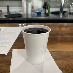 a cup of coffee on a napkin