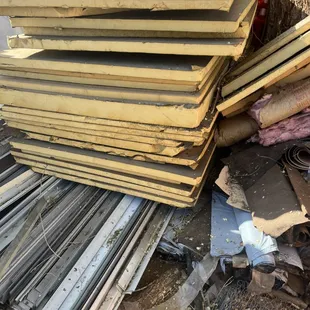 Mold and bug infested materials that sat in backyard for years that Carlos is planning on reusing.