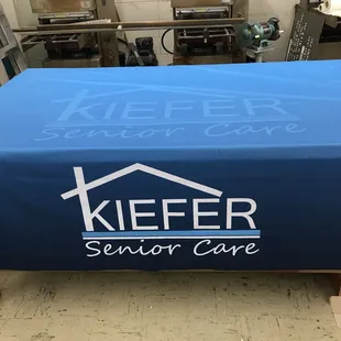 We sell and custom-print table cloths for trade-show exhibits.  This one is for our friends at Kiefer Senior Care!