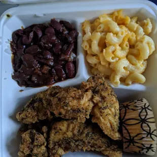 Build a plate $12 lemon pepper tenders, red beans and rice, mac and cheese, and cornbread muffin