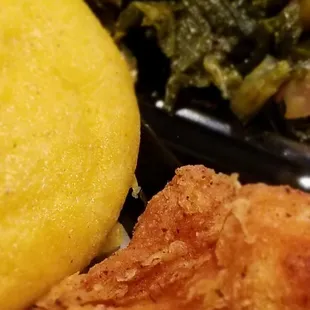 Part of a &quot;Build a Plate&quot; - Chicken Tenders, Greens, and Cornbread Muffin