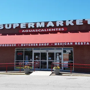 a red awning