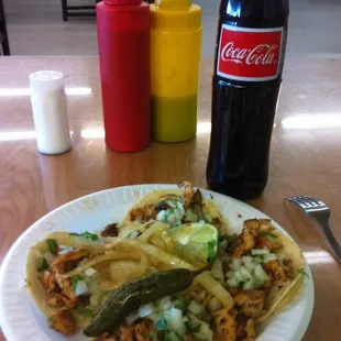 Pollo tacos and Mexican Coke.