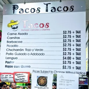 Taco Menu
