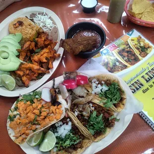 Chicken Fajitas, Chicharron, Chicken Cheese Quesadilla and Campachana Tacos