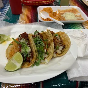 Chorizo and Pastor tacos, pretty decent pastor