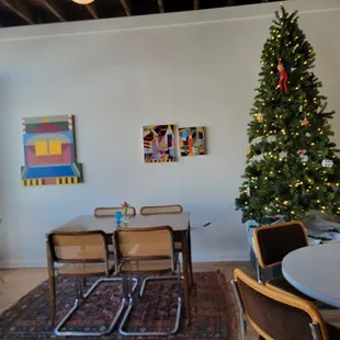 christmas tree and dining room
