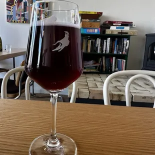a wine glass on a table