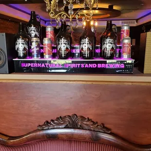 bottles of spirits on a bar