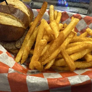 Impossible burger with fries