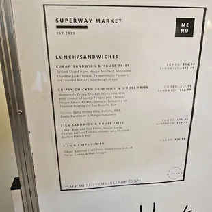 a menu for lunch sandwiches