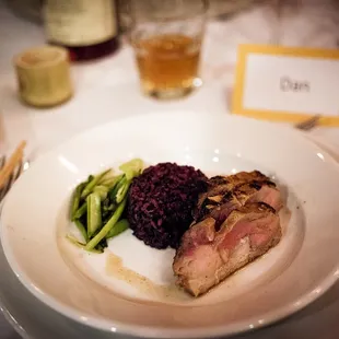 Lemongrass Grilled Pork Loin, Coconut Forbidden Rice, and Pickled Mustard Greens