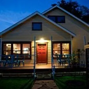 the front of the house at night
