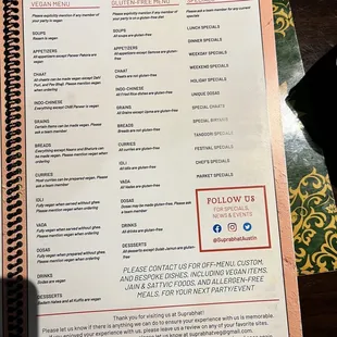 a menu for a restaurant