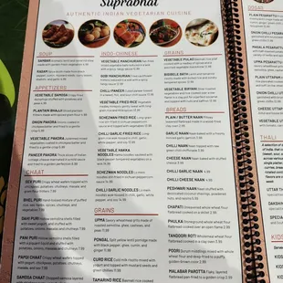 a menu for suprabhat