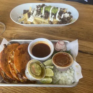 Carne Asada Fries and Birria tacos