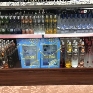 a display of vodka bottles in a store