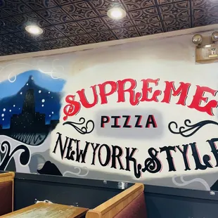 a mural in a restaurant