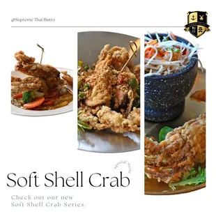 Soft Shell Crab season 

Crispy, tender, and full of flavor! Dive into our special soft shell crab dish today at Supreme Thai Bistro.