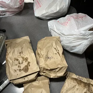 bags of food on a counter