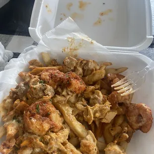 Cajun chicken &amp; Shrimp fries with Alfredo sauce