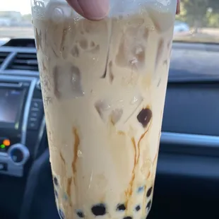 Brown sugar milk tea with honey boba