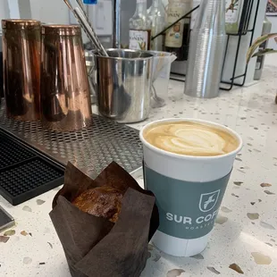 Gluten free banana bread muffin and latte... best way to start to your day