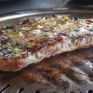 Compound butter on the prime ribeye steak tastes delicious!