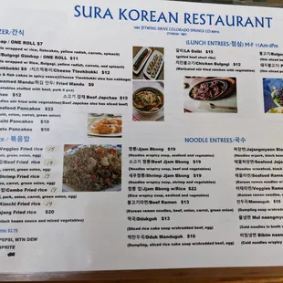 a menu for the restaurant