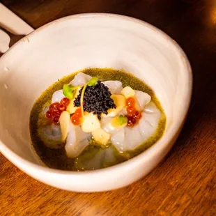 Shrimp crudo. Spicy! Tasty.