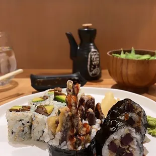 a plate of sushi on a table