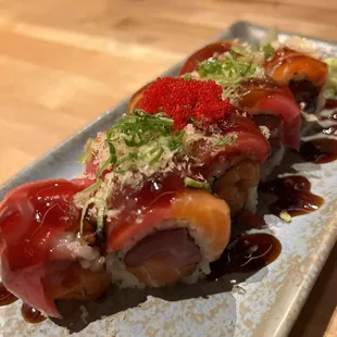 a sushi roll on a plate