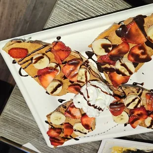 strawberries, bananas, and chocolate