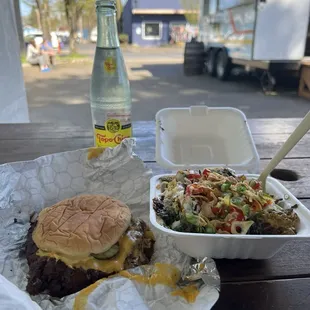 Double cheeseburger and side of brussel  sprouts
