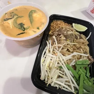 Beef pad Thai + tofu curry