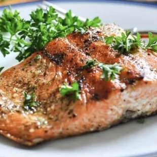 a piece of salmon on a plate