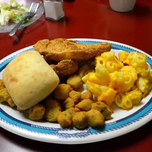 Pork Chops, Okra and Mac and Cheese